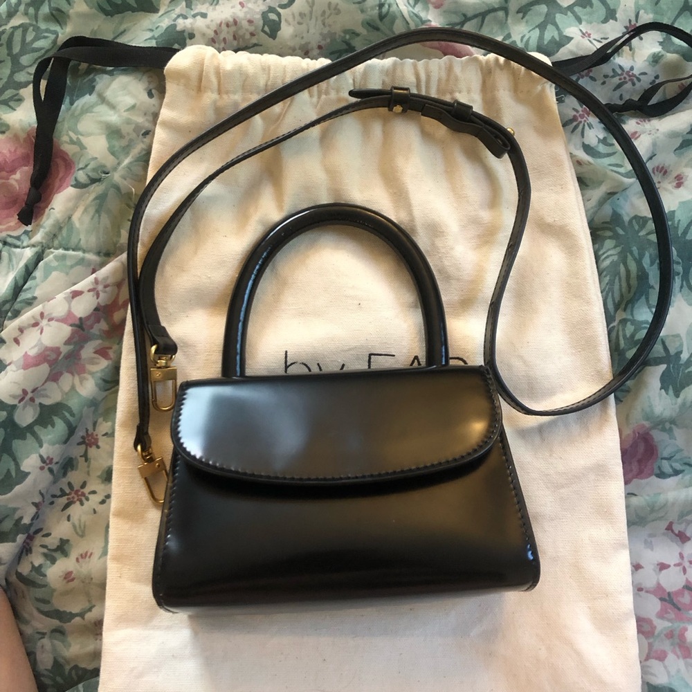 By Far - Black Mini Semi Patent Leather Top Handle Bag - Picture 2 of 5